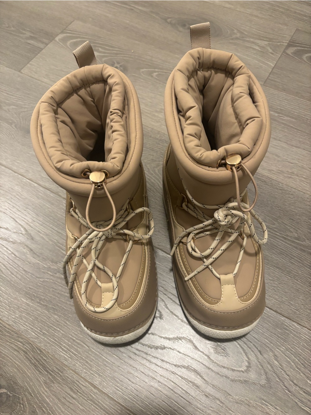 Zara Beige Puffer Winter Boots - Neutral Tan